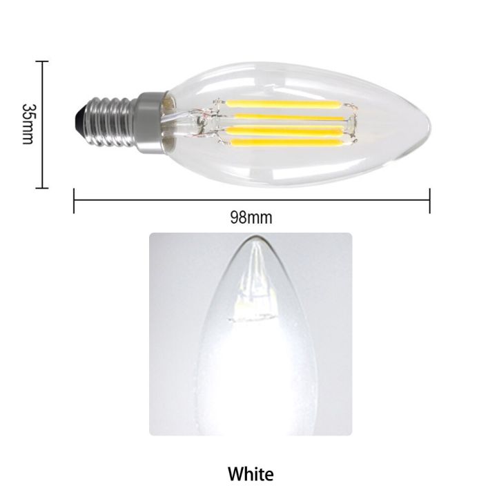 ไฟประหยัดพลังงาน LED Vnzzo 2W 4W 6W หลอดสำหรับเทียนไฟฟ้าหรี่แสงได้ E12 E14 E27 C35 220V 110V 2700K ไส้หลอดไฟ360องศา