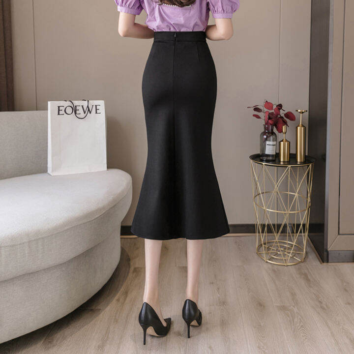 2022-spring-elegant-women-mermaid-skirts-vintage-high-waist-slim-package-hip-stitching-office-ol-skirt-faldas-largas-jupe-femme