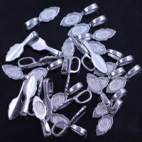 200Pcs Silver Tone Leaf Metal Glue on Bail Tags Pendants Base Jewelry DIY Findings 26x8mm