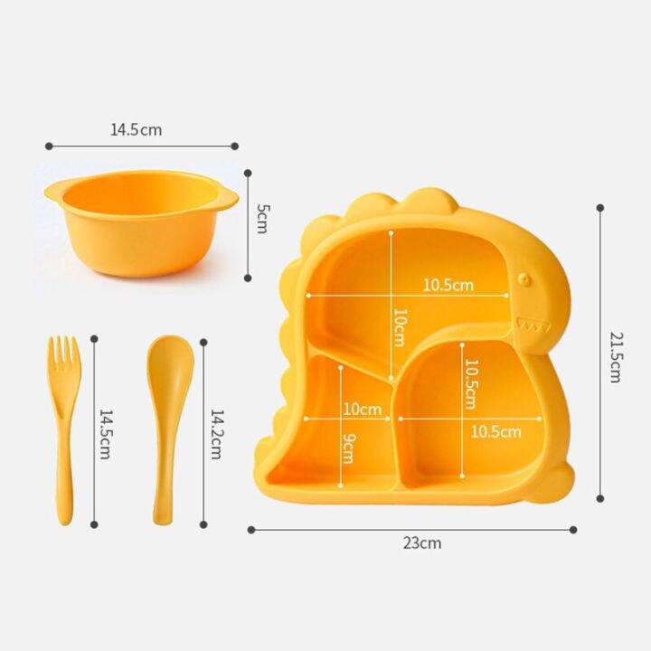 4-pcs-baby-bowls-plates-spoons-forks-food-tableware-set-bpa-free-non-silp-kid-dishes-dinosaur-food-feeding-bowl-for-child