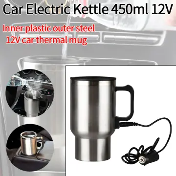 12V Car Heating Cup Stainless Steel Travel Coffee Cup Insulated Heated  Thermos Mug with Plastic Inside, 450ml Car Kettle for Heating Water,  Coffee