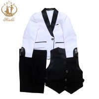 Nimble Spring Autumn Formal Suit for Boys Children Party Host Wedding Costume Coat Vest Pants 3Pcs White Wholesale Clothing Sets