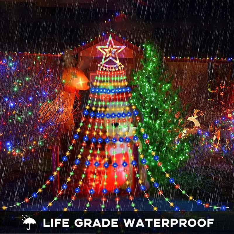 With Remote Control Christmas Tree Lights, 9 Christmas Tree Waterfall  Lights, 8 Mode Waterproof Fairy Lights Indoor And Outdoor Christmas Tree  Decorat