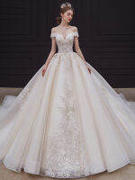 ชุด Wedding Dress Bride off-Shoulder Dream Large Tail Dignified French Hepburn Style H888 ชุด แต่งงาน