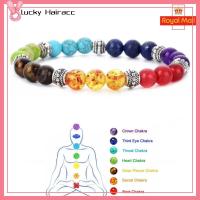 LUCKY HAIRACC สีสันสดใส สร้อยข้อมือพลอยคริสตัล กระจกสำหรับผู้หญิง ปรับได้ปรับได้ กำไลลูกปัดจักระ7 ของใหม่ เครื่องประดับทำมือ สร้อยข้อมือลูกปัดหิน สำหรับผู้หญิง