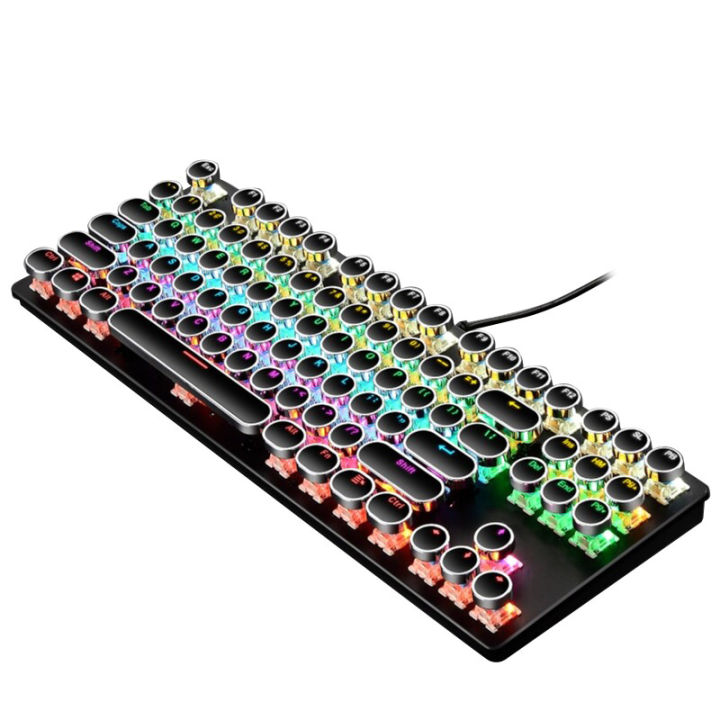 FIREWOLF Wired 87 Keys Punk Mechanical Keyboard Metal Panel Round ...