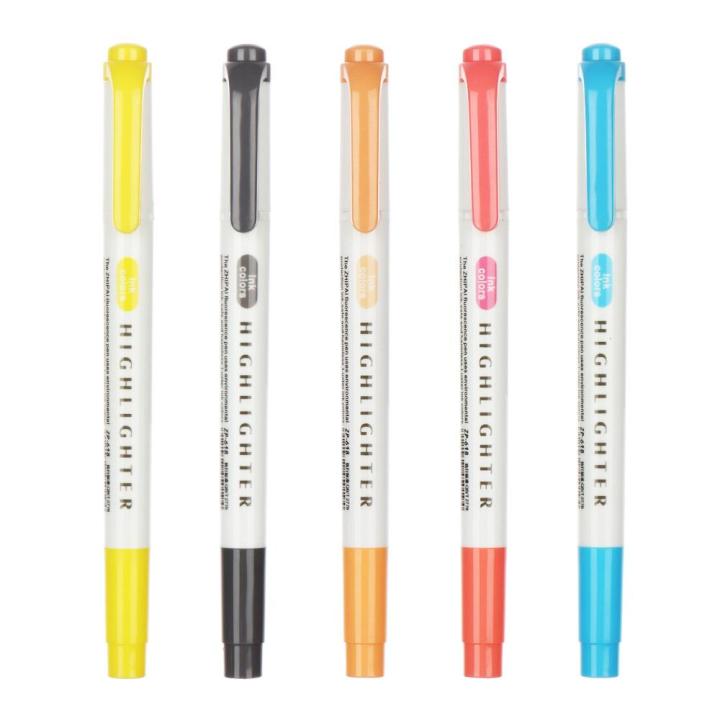 ชุดปากกาเน้นข้อความสีน้ำเรืองแสงทำรายงานด้วยมือ5ชิ้นแบบ-bqgbg63511สองหัวปากกามาร์กเกอร์วาดด้วยมือ