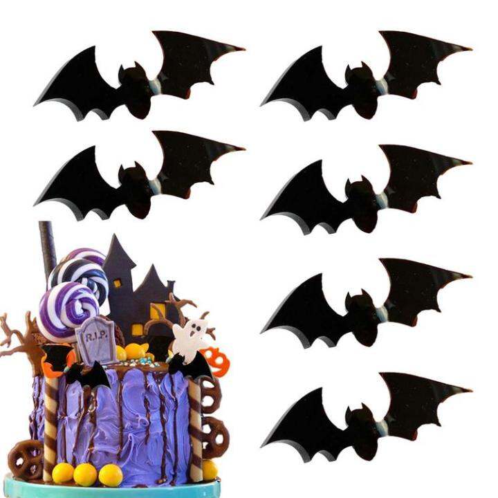 bat-cupcake-topper-6pcs-realistic-3d-black-bat-cupcake-picks-reusable-diy-cake-insert-topper-happy-halloween-props-for-halloween-theme-baby-shower-excitement