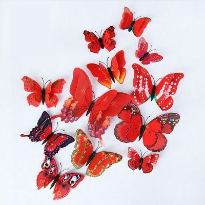 [PANDHYS] 12Pcs Double layer 3D Butterfly Wall Sticker on the wall Home Decor Magnet Fridge stickers