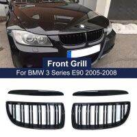 One Pair High Quality Front Kidney Grille Hood Grills Double Line Slat For BMW 3 Series E90 E91 320i 323i 328i 335i 2005-2008