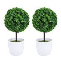 2 Pcs Artificial Topiaries Faux Tree Outdoor Book Shelves Plants Decor Plastic Topiary Ball Extra Large Flower Pots Outdoor Pipe Fittings Accessories