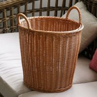 [COD] Rattan basket imitation rattan dirty clothes round laundry bucket hotel bathroom plastic storage