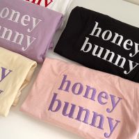 เสื้อยืด oversize ผ้าคอตตอน สไตล์มินิมอล ปัก honey bunny s219