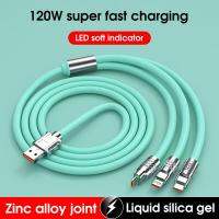 3 In 1 Fast Charging Cord With Lamp120W Micro USB Type C Data Cable For IPhone 14 13 12 11 Pro Samsung Xiaomi Huawei Wall Chargers