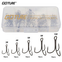 Goture 100pcs Treble Fishing Hooks Extra Sharp High Carbon Steel Hooks Set with Plastic Tackle Size # 246810