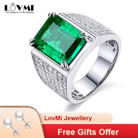 2021Trendy Mens Ring 925 Silver Emerald Gemstone Fine Jewelry For Wedding Party Accessories Green Diamond Open Finger Ring Dropship