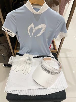 เสื้อกอล์ฟผู้หญิงพิมพ์ลายแขนสั้นคอ Xia Li,เสื้อกอล์ฟหูกระต่ายเกาหลีระบายอากาศได้ดีเสื้อกีฬาสีขาวสีคมชัดดูดซับเหงื่อ