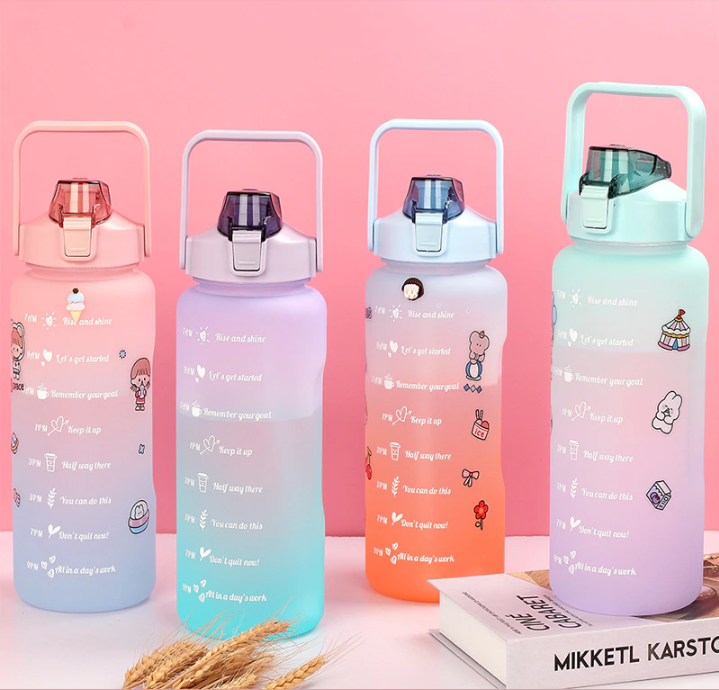 BENEMYLIM 2L PASTEL Motivational Water Bottle with Time Marker & Straw ...