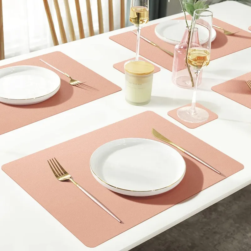 Leather Heat Resistant Placemats Set of 6 Waterproof Wipeable Washable PU  Table