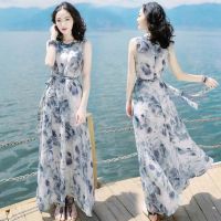 COD DSFGRDGHHHHH Women Summer Sleeveless Bohemian Boho Beach Holiday Party Long Maxi Dress Vintage Floral Print Chiffon Dress