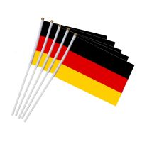 ■☫ 14x21cm 5pcs German flag hand waving flags with Plastic Flagpoles NN015