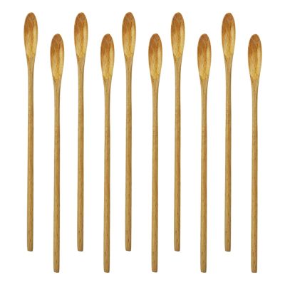 Bar Spoon, Cocktail Spoon, Swizzle Sticks for Drinks, 7.96 Inch 10 Pieces Natural Wood Long Handle Drink Spoons Cocktail Stirrer Swizzle Sticks