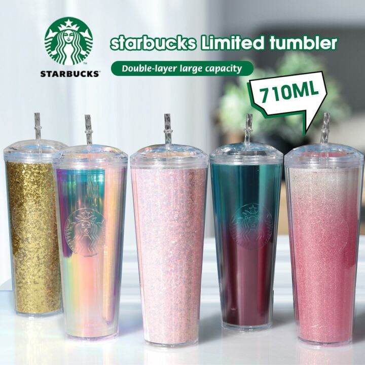 zakka-starbuck-แก้วน้ำขวดน้ำเพชรถ้วยน้ำสวย-แก้วแบบมีหลอด-starbuck-สีชมพูดำ710มล