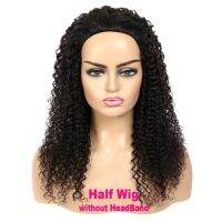 【YD】 Kinky Curly Headband Wig Human Hair Glueless 3/4 Half for Malaysian Jerry Curl with