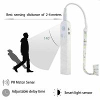 เซ็นเซอร์แถบไฟ LED SMD2835 5โวลต์ไฟใช้พลังงานแบตเตอรี่1ม. 2ม. 3M 5ม. การเคลื่อนไหวแบบไร้สายโคมไฟกลางคืนในบ้าน