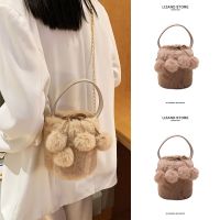 Season furry fluffy plush bag Messenger small bag female 2023 new portable cylinder bucket bag cute 【BYUE】