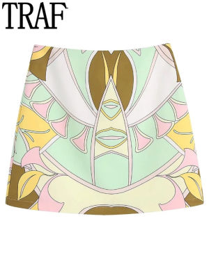 TRAF Printed Short Skirts Woman Fashion 2022 High Waist Beach Mini Skirt Y2k Streetwear Women Skirt A Line Summer Skirts Suits