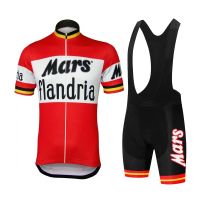 ZZOOI Flandria Red Bicycle cycling man Retro Mtb Cycl Clothing Set Shirt Short sleeve Bike Enduro Retro Jersey suit Tripel Bib shorts