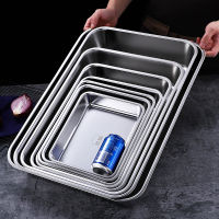 Stainless Steel Flat Bottom Tray Rectangle Cake Bread Bakeware Fruit Vegetables Storage Pans Buffet Food Plate Deep Shallow Dish