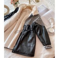 [COD] New 2023 Coat Womens Section With Thickening Loose Stitching Checkerboard Leather Cotton-Padded Jacket