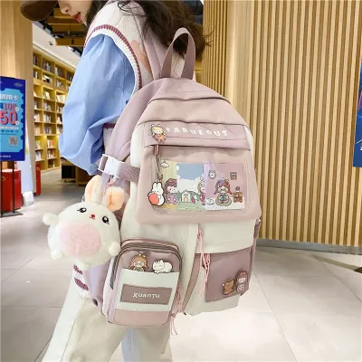 【พร้อมส่ง】กระเป๋านักเรียน กระเป๋านักเรียน กระเป๋าเป้สะพายหลัง ความจุสูง สีตัดกันน่ารัก สไตล์เกาหลี สําหรับผู้หญิง