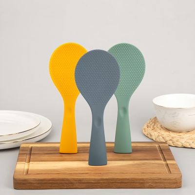 ✸ 1 Piece Household Silicone Rice Spoon Can Stand Rice Cooker Non-stick Rice Spoon Candy Color Silicone Rice Spoon