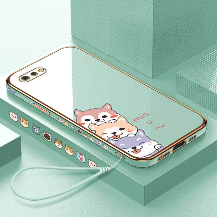 คลังสินค้าพร้อม-เคสเคสมือถือสำหรับ-c2-realme-พร้อมฟรีสายคล้อง-การ์ตูนสุนัขชุบเคลือบขอบสี่เหลี่ยมฝาหลังนิ่ม