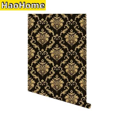 Damask Peel and Stick Wallpaper Black Gold Pre-Pasted Removable Contact Paper Vinyl Self-Adhesive Furniture Stickers for Home ！