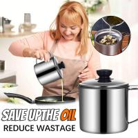 1,3L Oil Pot Wadah Saringan Minyak Stainless Steel Oil Filter Tank Filter Oil Household Pot Storage Kitchen Oil Cup W7O2