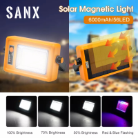 SANX 100วัตต์56 Led แบบพกพาพลังงานแสงอาทิตย์ Floodlight แสงทำงานโคมไฟ USB สปอตไลแบบชาร์จโคมไฟกันน้ำตั้งแคมป์แผงแม่เหล็กไฟฉายในตัวแบตเตอรี่มือถือไฟฉาย SOS ไฟเตือนสำหรับตั้งแคมป์กลางแจ้ง