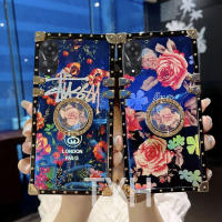 TYH เคสโทรศัพท์ลายดอกไม้เลเซอร์แฟชั่นสำหรับ A58 OPPO 4G 5G เคสป้องกันการสั่นสะเทือนขายึดแหวนนิ้วกรอบสี่เหลี่ยมป้องกันการตกหล่น