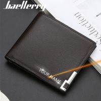 【CW】卍❄♘  Baellerry Short Men Wallets Name Engraving Kpop Card Holder  Luxury Male Wallet Small Money Brand Mens Purses