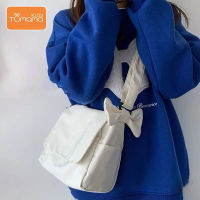 Tumama KIds กระเป๋าสไตล์ Ins Bowknot สีทึบแมสเซ็นเจอร์สะพายไหล่กระเป๋าญี่ปุ่นง่ายทั้งหมดนักเรียนนักเรียนนักเรียนกระเป๋าเอกสารผ้าแคนวาส