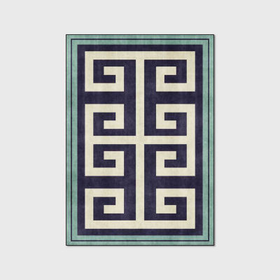 Carpet Living Room Blue Green Geometric Chinese Style Pattern Rectangle Rug Large For Bedroom Coffee Table Mat Home Decoration
