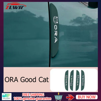 ZLWR 4pcs ORA Good Cat แถบป้องกันการชนกันของประตู สติ๊กเกอร์กันรอยขีดข่วน กระจกข้างประตู สติ๊กเกอร์ตกแต่ง แถบป้องกันการชนกันของประตู