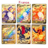 12 Styles Pokemon France Gold Metal Card Super Game Collection Anime Cards Toys for Children Christmas Gift