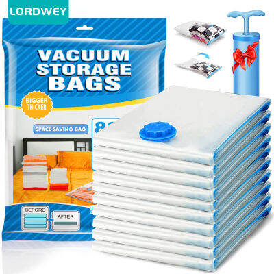 LORDWEY Premium Vacuum Storage Bags,80% More Storage,Hand-Pump For Travel,ถุงซีลสูญญากาศสำหรับผ้านวม,ผ้าห่ม,เครื่องนอน,เสื้อผ้า!