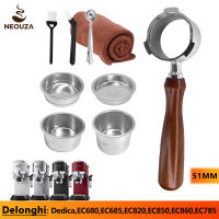 NEOUZA กาแฟ51มมก้นลึก Portafilter เข้ากันได้กับ DeLonghi EC680/EC685เครื่องชงกาแฟ,ไม่มีฐานผู้ถือกรอง,กาแฟไม้จับตะแกรงกรอง (3หู)