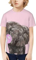 Kids T-Shirt Short Sleeve Baby Elephant Blowing Bubble Gum Boys Girls Tee Shirts Tops