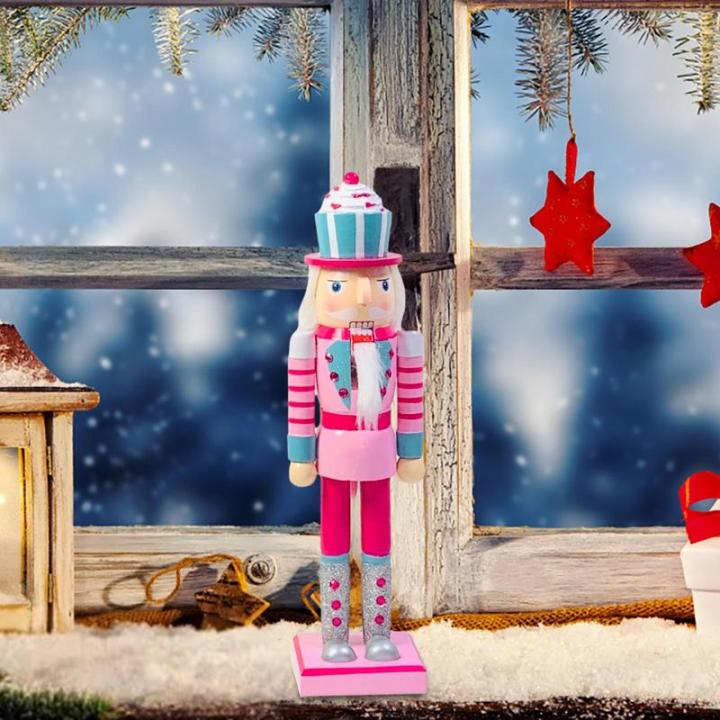 วันหยุดคริสต์มาส-nutcracker-decor-ไม้สีชมพู-nutcracker-figurines-หุ่นการ์ตูนหมวกยืน-nutcracker-หุ่นเครื่องประดับ